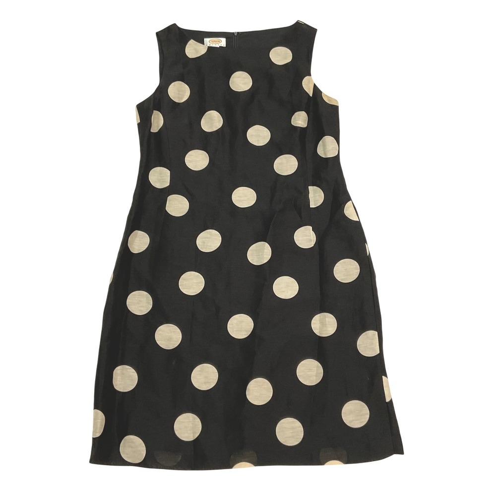 Talbots women's black white polkadot silk rayon dress minimalist 14 petite Y2K